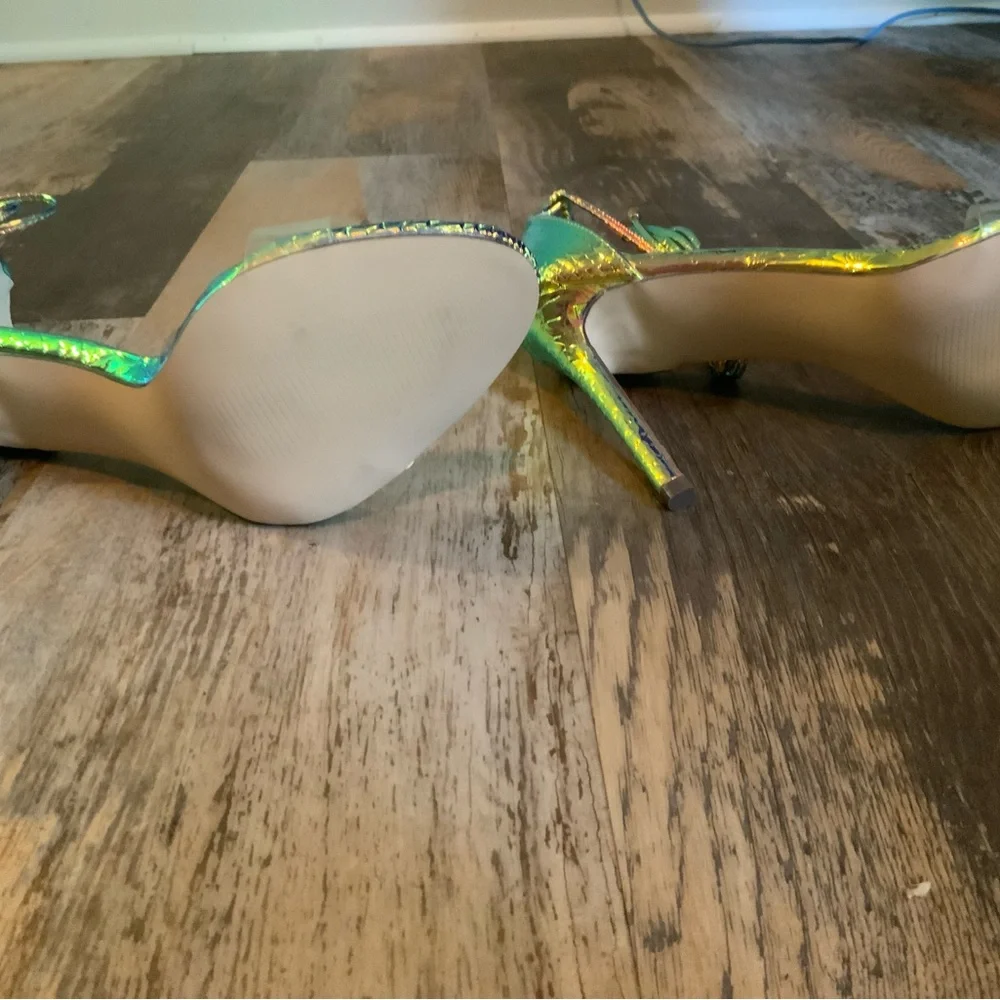 Lulu's Iridescent Aqua Lace-Up Stiletto Sandals Size 7.5